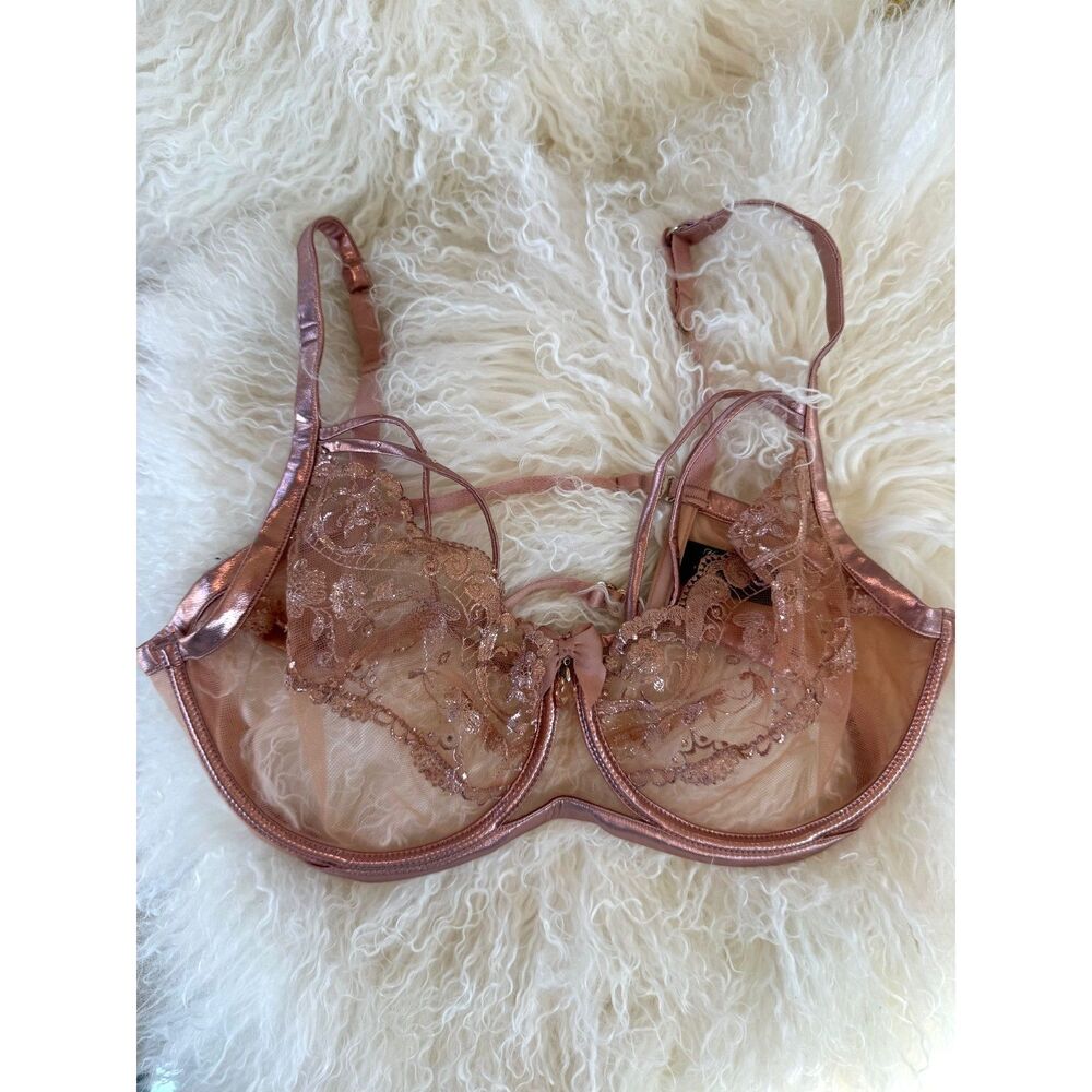 Honey Birdette Zoe Rose Gold Embroidered Bra 38DD/E NWOT Rare Discontinued